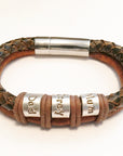 Mens Bracelet - Brown Leather Bracelet - Personalised Name Bead Bracelet - Mens leather bracelet -Fathers Day gift - Custom Cuff