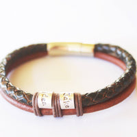 Mens Bracelet - Brown Leather Bracelet - Personalised Name Bead Bracelet - Mens leather bracelet -Fathers Day gift - Custom Cuff