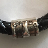 Mens Personalised Bracelet Hand Print Fingerprint Bead Mens Leather Personalised Bracelet Mens  Footprint Charm Silver FingerPrint Charm Men