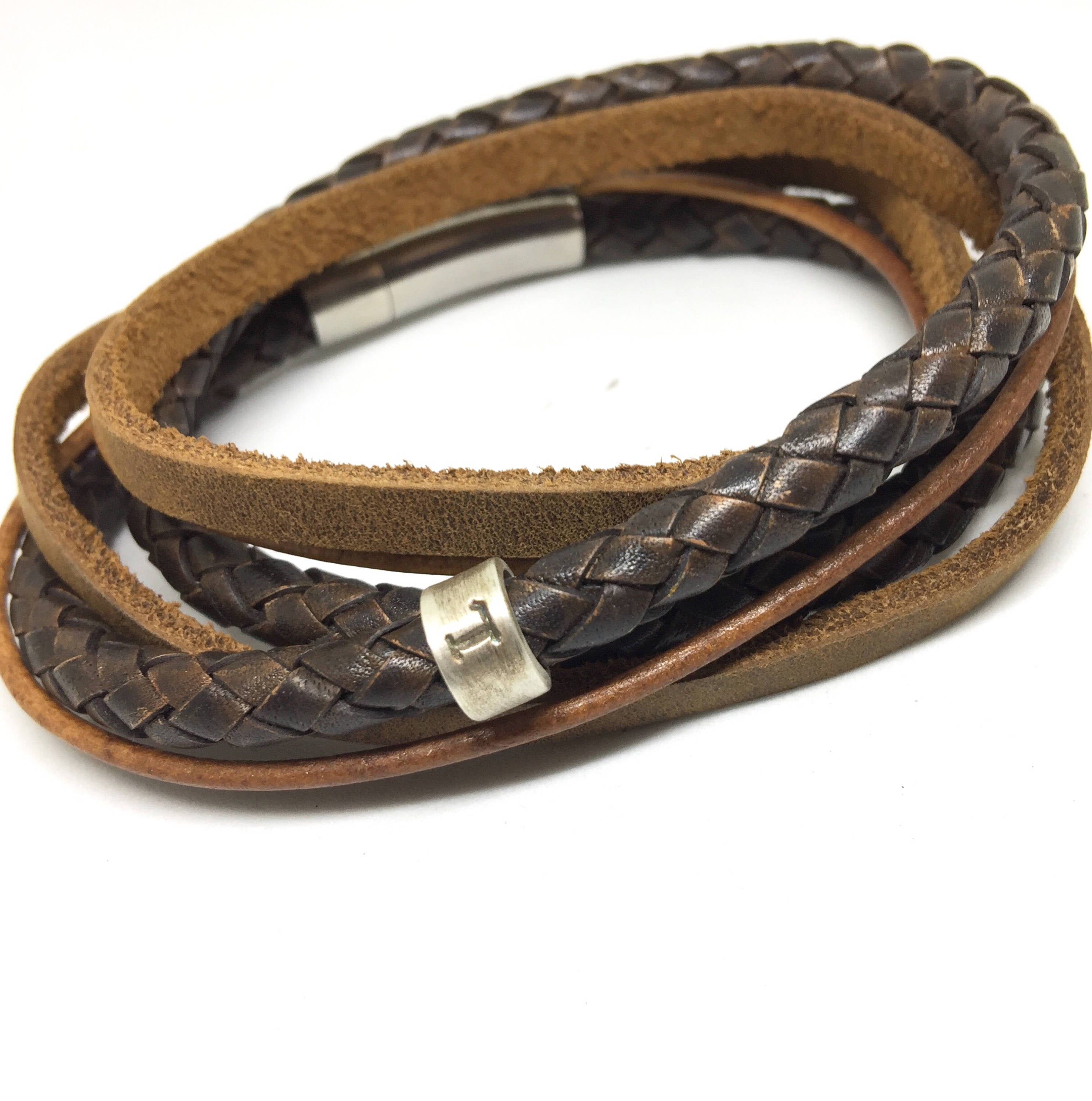 Valentines Gift, Husband Gift, Mens Leather Bracelet, Personalised Bracelet, Boyfriend Gift, Gifts For Men, Mens Cuff Wrap, Leather Wrap