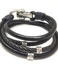 Black Leather Bracelet, Mens Personalised Bracelet, Mens Xmas Gift, Coordinates Bracelet, Christmas Gift, Leather Wrap, Custom Bracelet