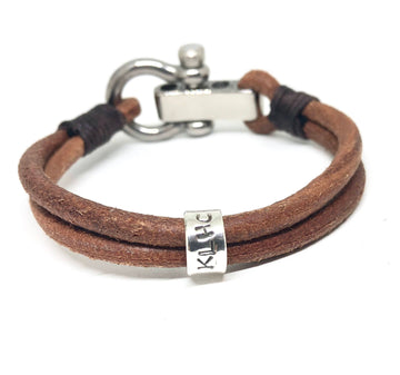 Silver Charm Bracelet, Personalized Leather Bracelet, Mens Gift, Mens Leather Bracelet, Brother Gift, Mother Gift, Mens Jewelry, Xmas Gift