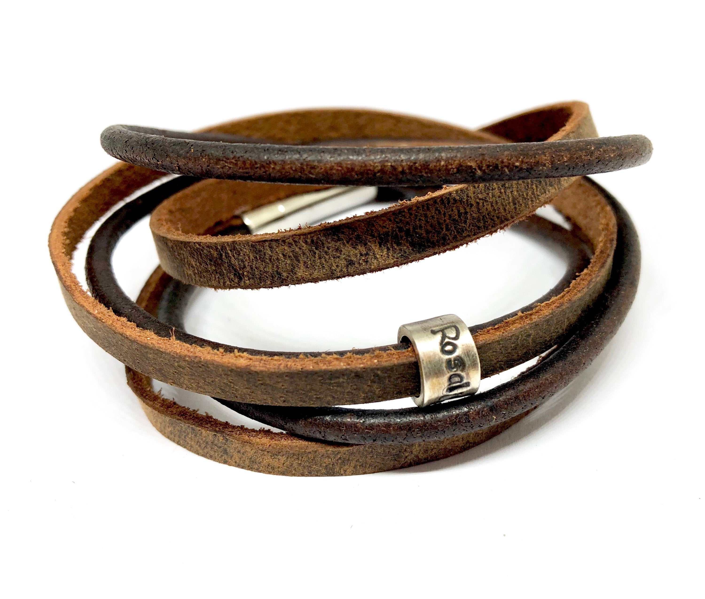 Mens Leather Bracelet Personalized, Bracelet Homme, Golf Gifts For Men, Trendy Beaded Wrap, name jewelry for dad