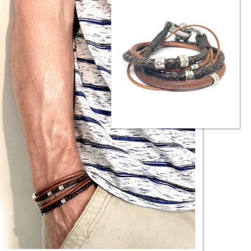 Mens Leather Bangle - Brown Leather Bangle - Brown Leather Bracelet - Personalized Mens Bracelet - Valentines Day Gift for Men - Custom Gift