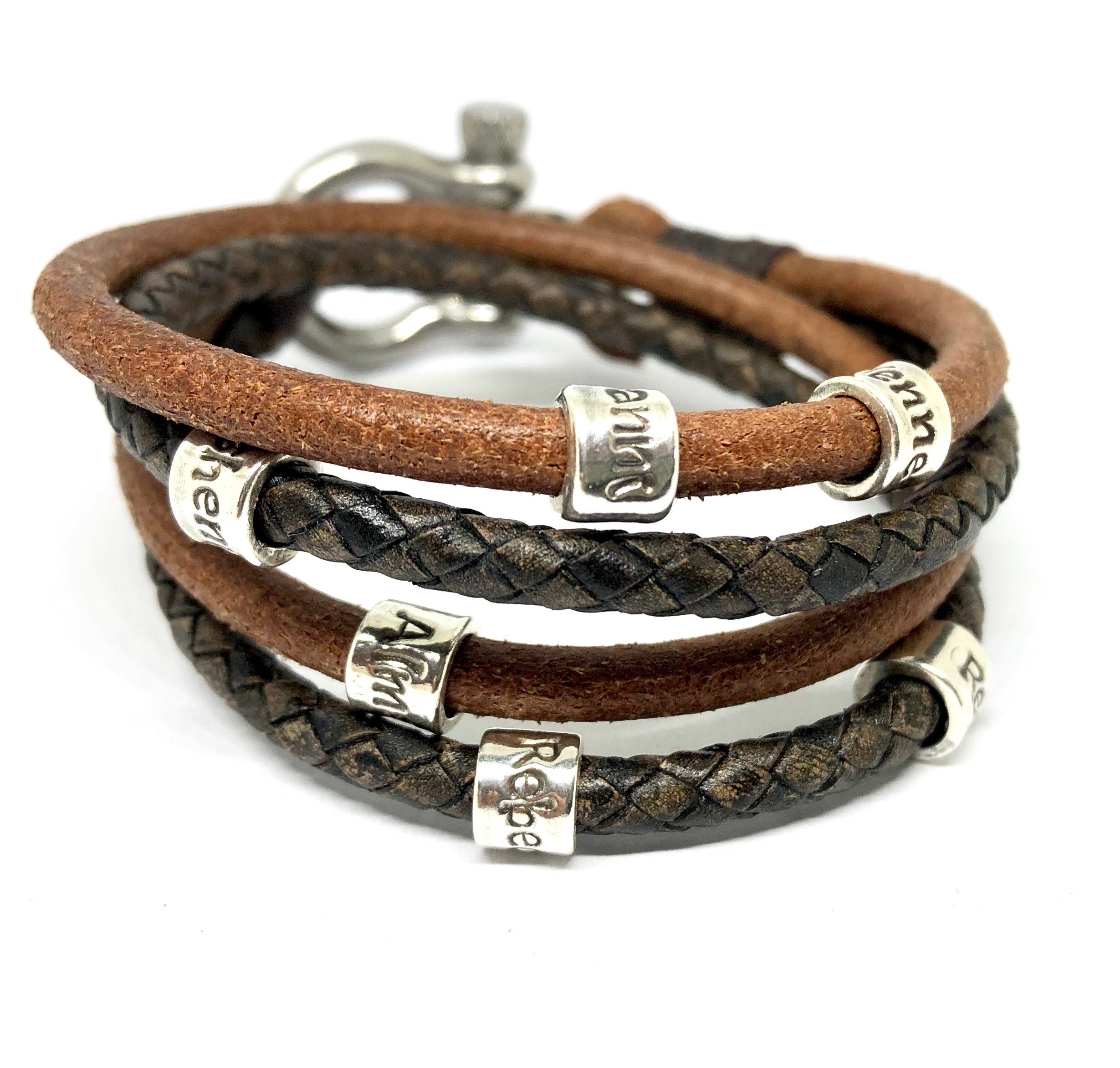 Axion Sterling Silver Greek Key Motif Braided Genuine Leather Bracelet -  Andy Thornal Company