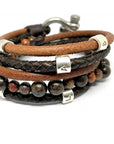 Leather Bracelet for Men Gifts for Him Customisable Cuff Bracelet Mens Cuff Mixed Gemstone Beads Bracelet Personalised