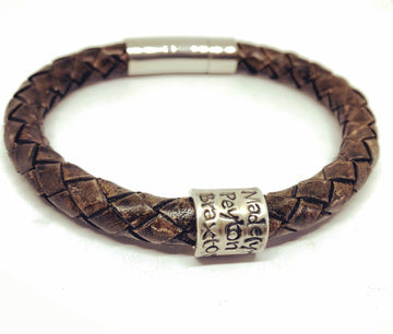 Mens Leather Bracelet, Womens Bracelet, Custom Jewelry Gift, Mens Personalised Bracelet, Mens Bracelet, Silver Charm Bracelet, Fathers Day