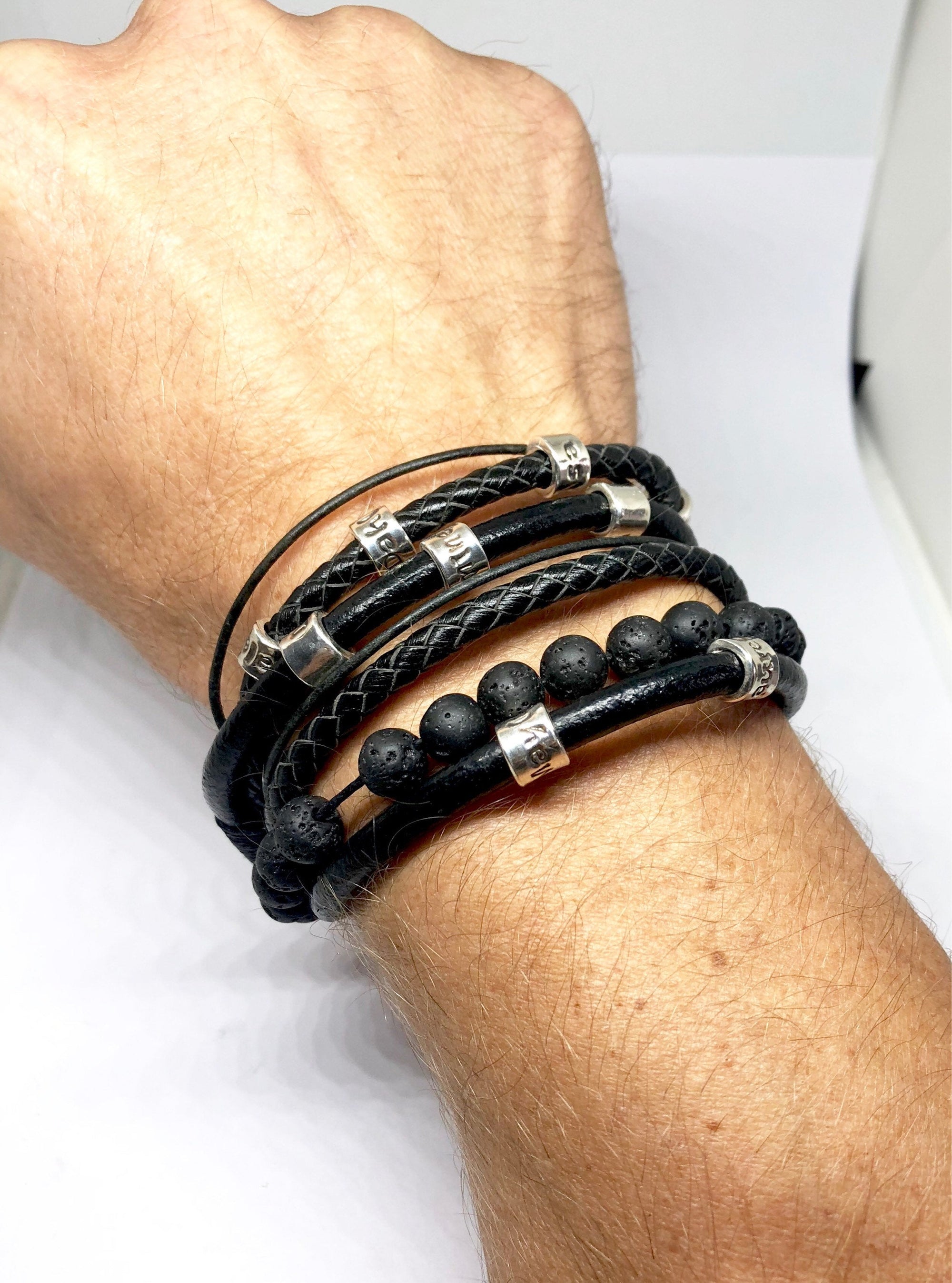 Mens Bracelet, Fathers Day Lava Beads, Gift For Him, Mens Jewellery, Gemstone Beads, Black beaded Bracelet, Men Beaded Bracelet, Mens