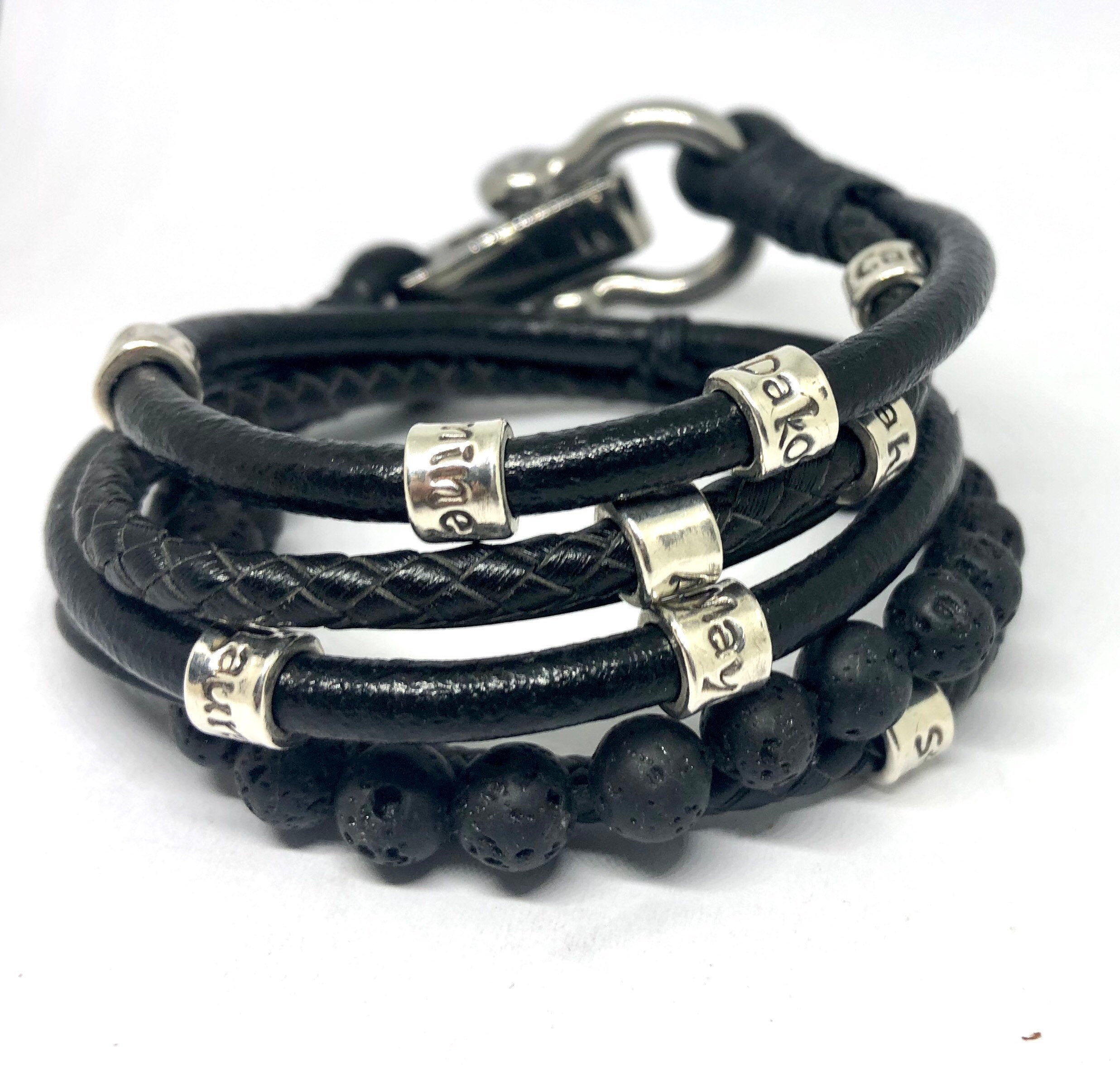 Black Lava Leather outlet Men's Bracelet