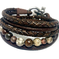 Unisex Leather Bracelet, Gifts for Him, Customised Cuff Bracelet, Mixed Gemstone Beads Bracelet Personalised