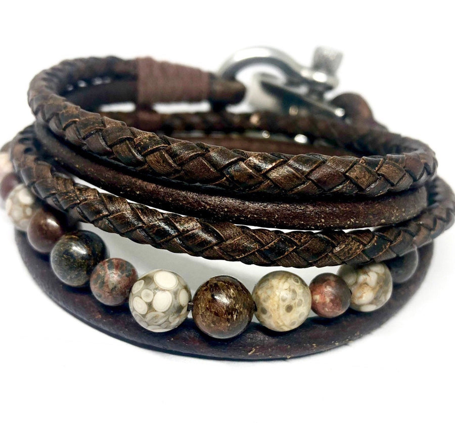 Leather Bracelet for Men Gifts for Him Customisable Cuff Bracelet Mens Cuff Mixed Gemstone Beads Bracelet Personalised