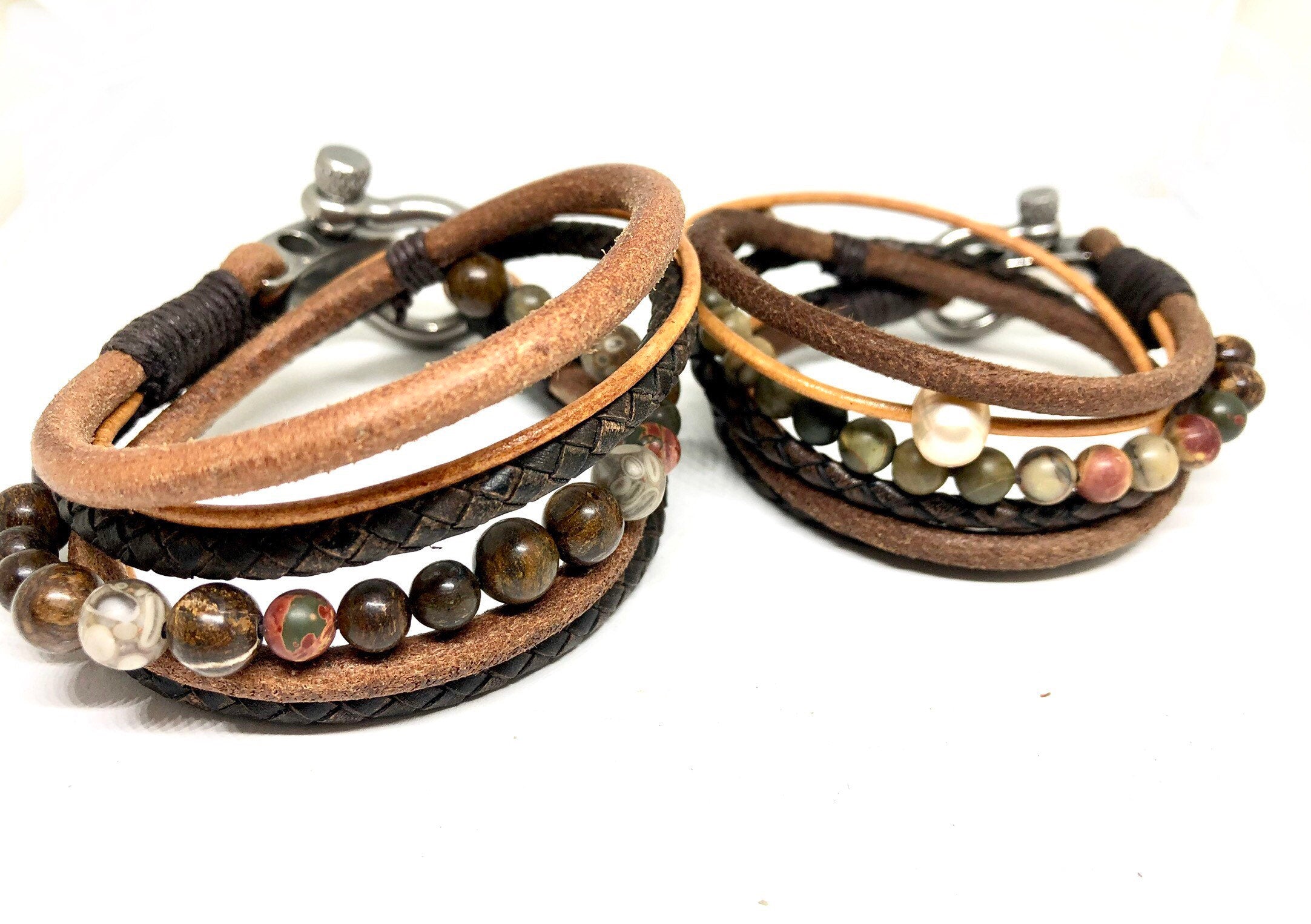 Beaded leather selling bohemian jewelry - wrap bracelet - czech glass and silver accents on dark brown leather - boho beaded bracelet