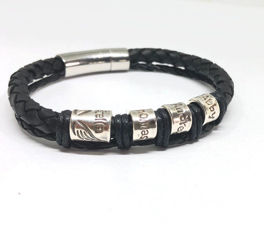 Black Braided Leather Bracelet, Personalised Valentines Gift, Couples Charm Bracelets,