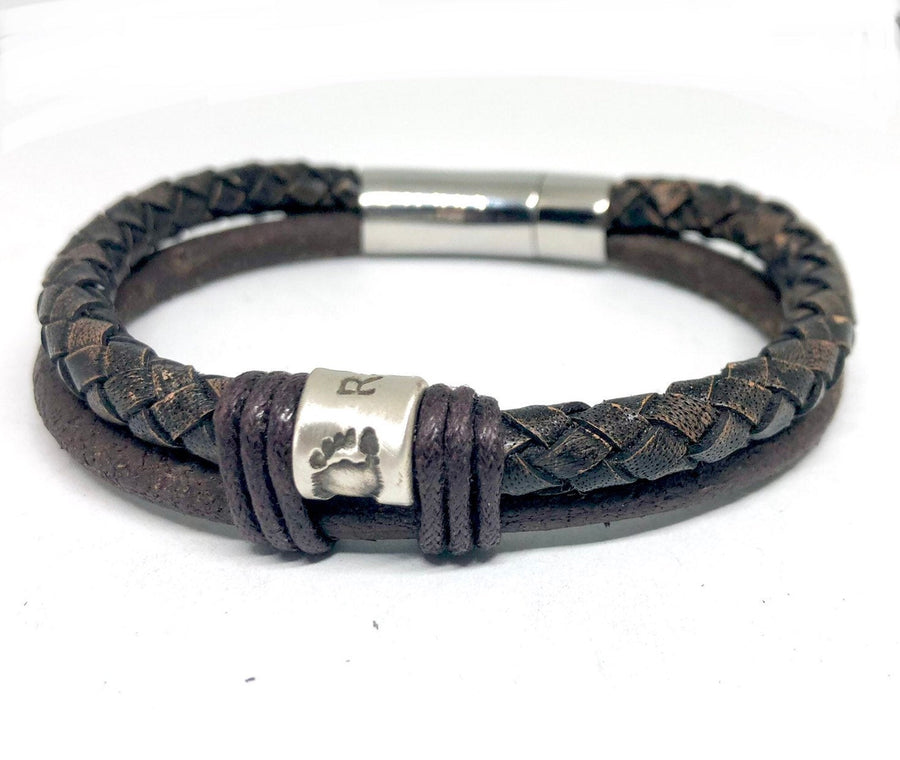 Mens Personalised Leather Bracelet, Jewellery for Dad, Christmas Gift for Him