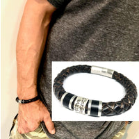Mens Chunky Bracelet, Mens Jewelry, Mens Leather Bracelet, New Dad Gift, Loss of a Brother, Mens Cuff Bracelet, Custom Engraved Bracelet