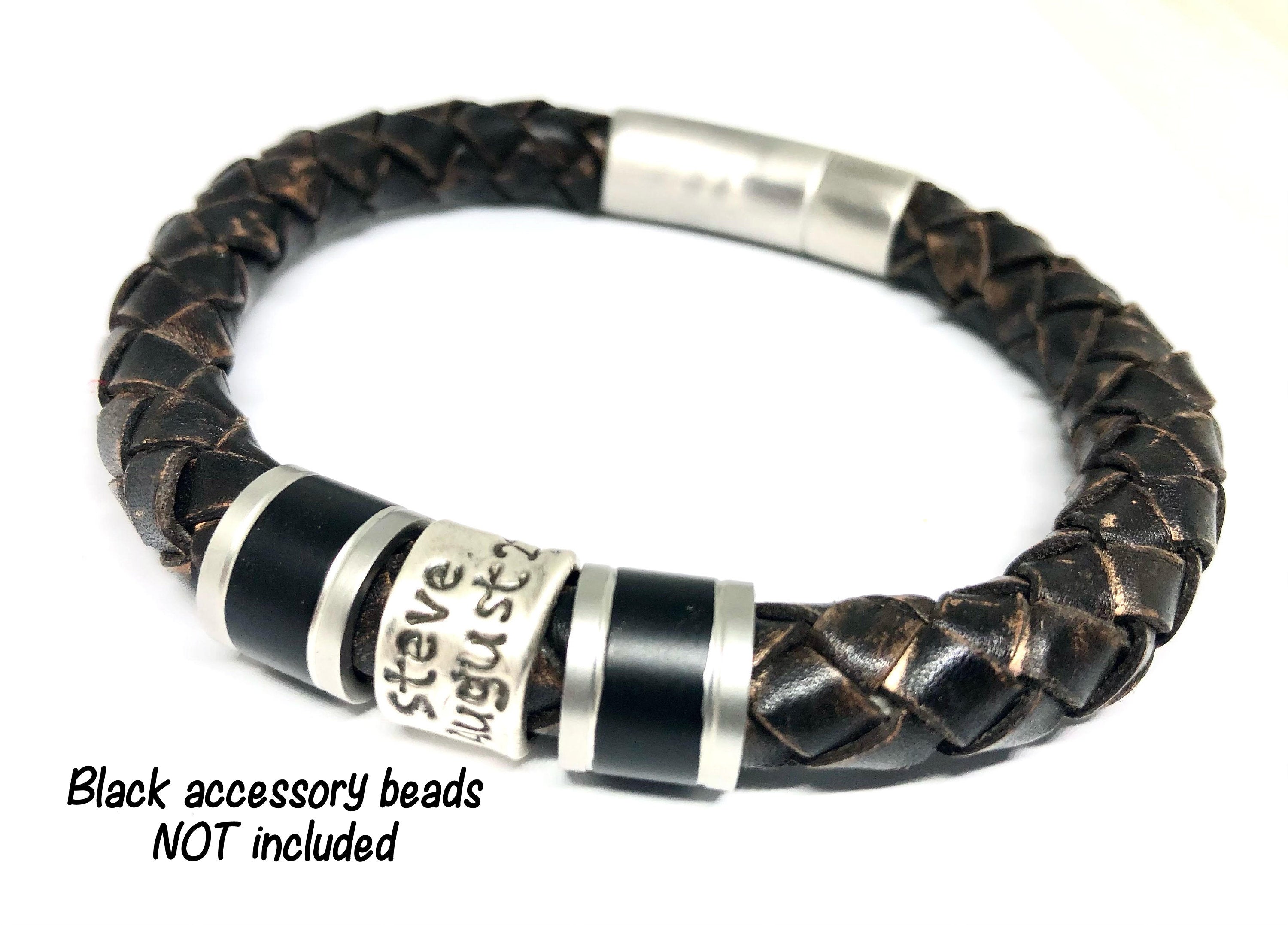 Mens Chunky Bracelet, Mens Jewelry, Mens Leather Bracelet, New Dad Gift, Loss of a Brother, Mens Cuff Bracelet, Custom Engraved Bracelet