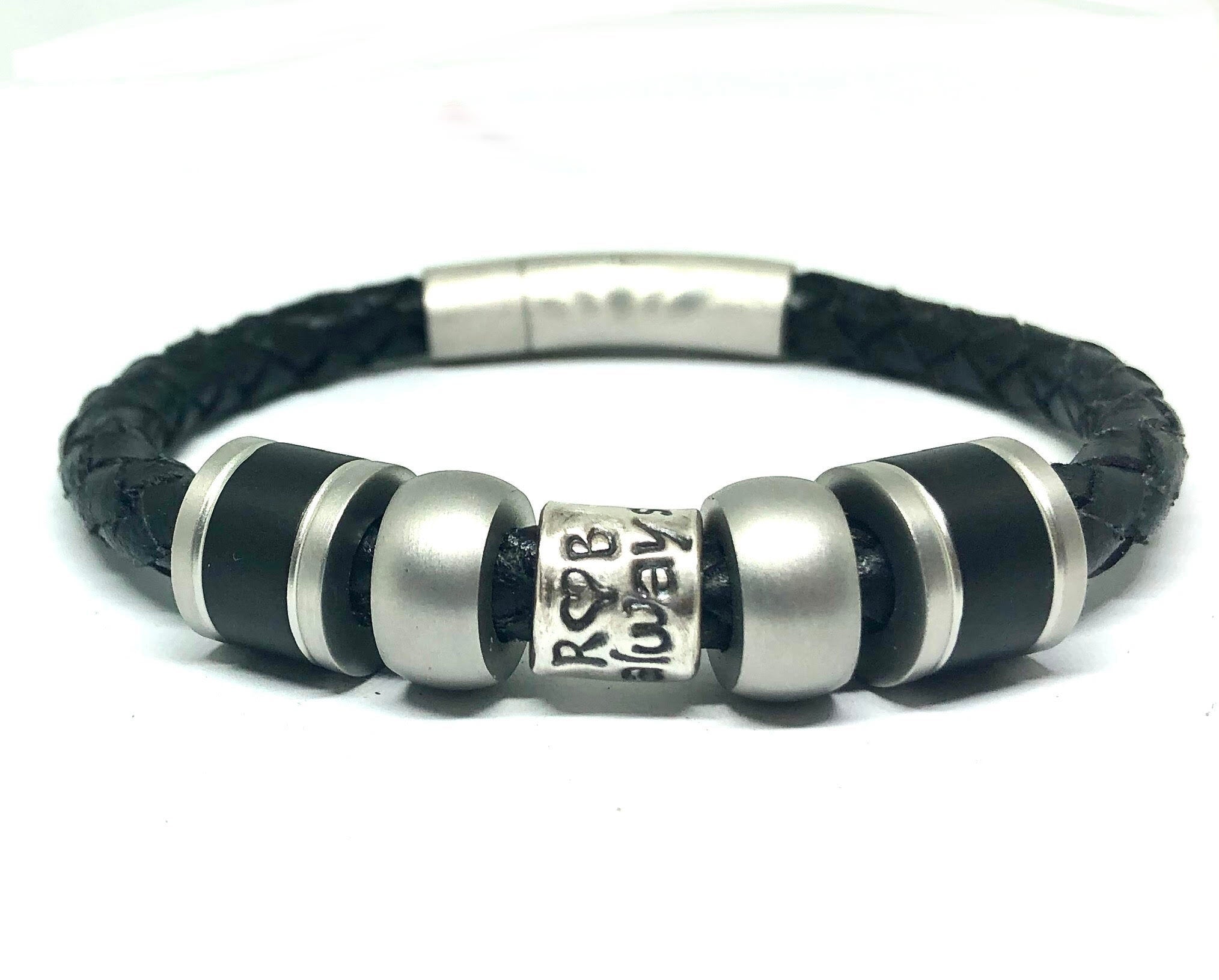 ADD-ON Silver Accessory Beads for Mens Leather Bracelet, Cremation Jewelry for Men and Women, Mens Bracelet Personalized, Wrap Bracelet