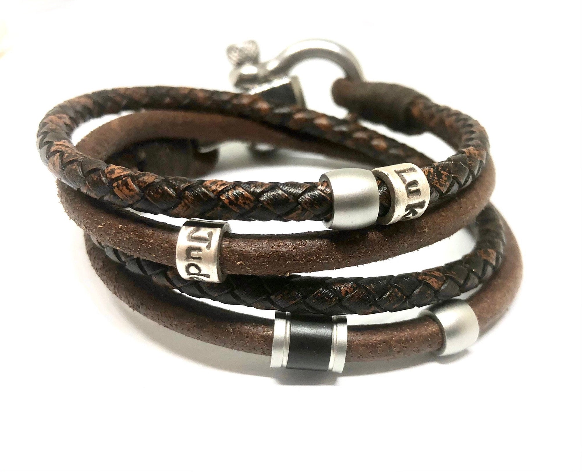 ADD-ON Silver Accessory Beads for Mens Leather Bracelet, Cremation Jewelry for Men and Women, Mens Bracelet Personalized, Wrap Bracelet