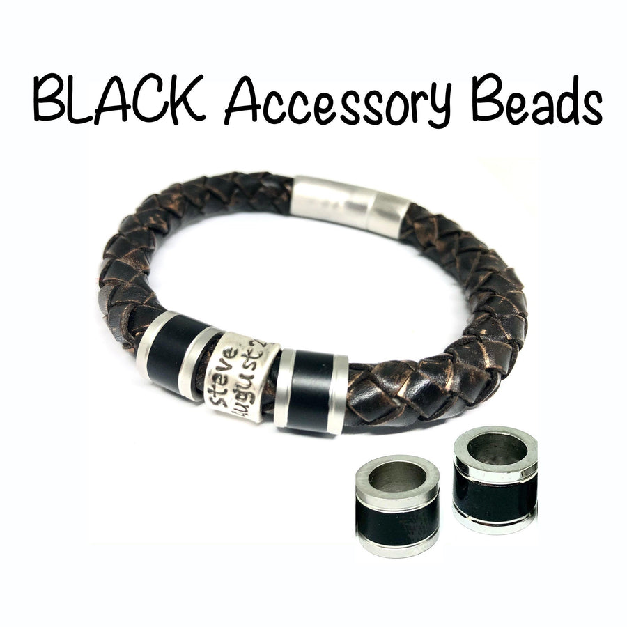 ADD-ON Black Accessory Beads for Cremation Jewelry for Men and Women, Mens Bracelet Personalized, Mens Leather Bracelet, Wrap Bracelet