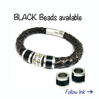 ADD-ON Silver Accessory Beads for Mens Leather Bracelet, Cremation Jewelry for Men and Women, Mens Bracelet Personalized, Wrap Bracelet