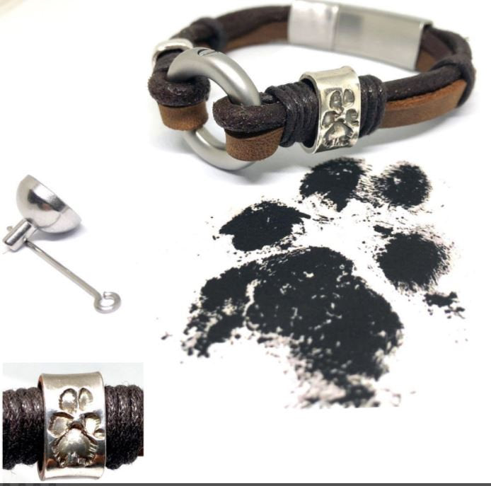Urn Bracelet for Human Ashes, Paw Print Beads, Pet Cremation Jewelry, Ashes Jewelry, Memorial Jewelry, Circle of Life, Leather Urn Bracelet