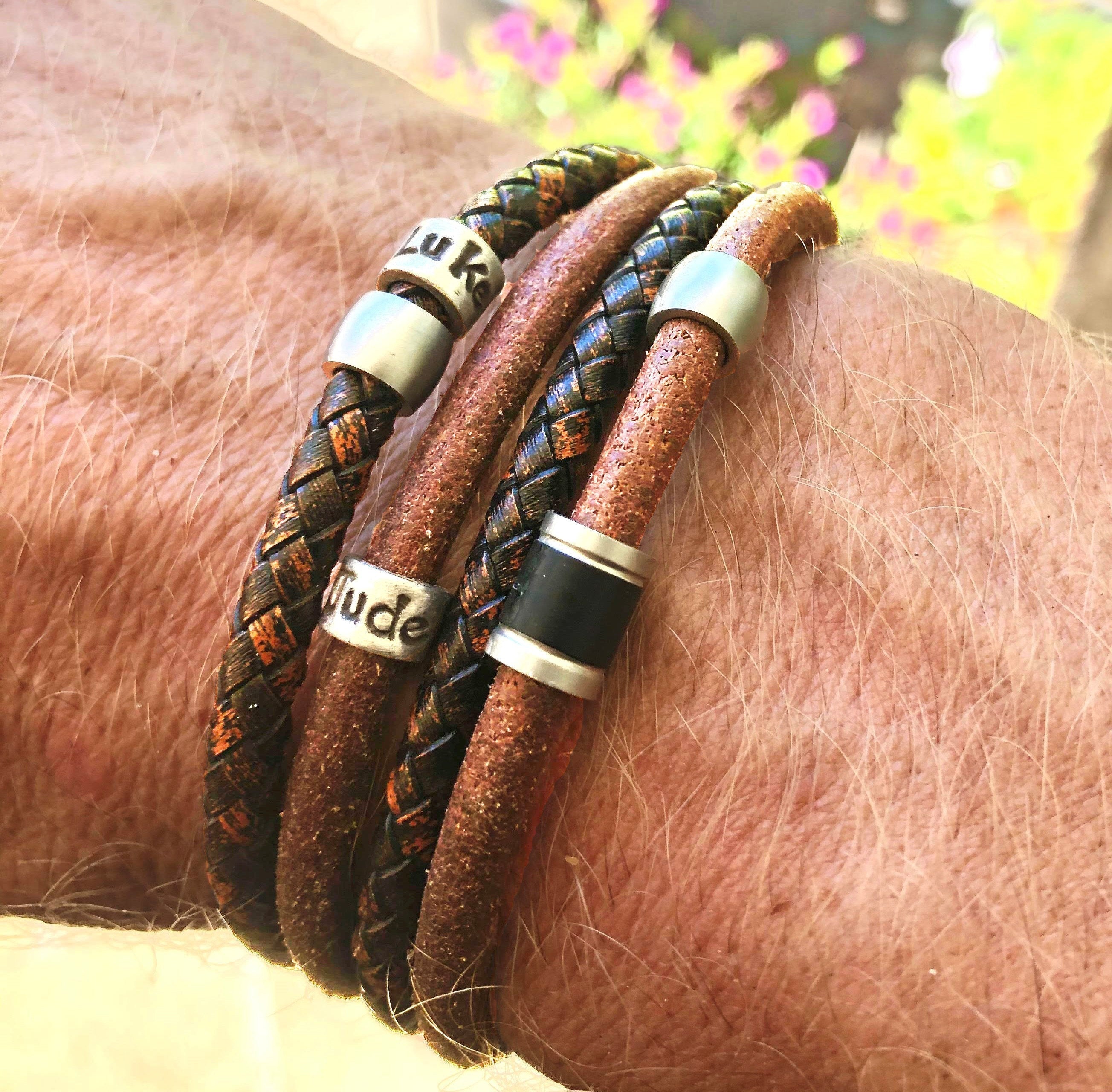 Braided Leather Bracelet With Kids' Names | Rugged Gifts