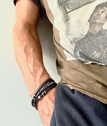 Fathers Day Bracelet, Chain Bracelet, Mens Personalised Bracelet, Mens Leather Bracelet, Custom Bracelet Women, Engraved Gift, New Dad Gift