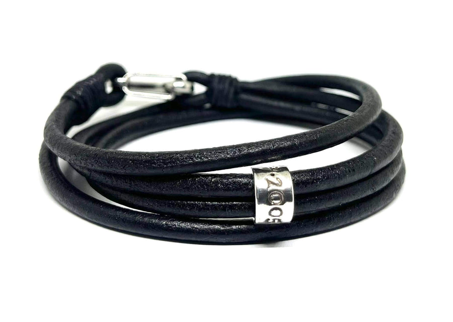 Gift for Him, Men's Leather Bracelet, Personalised Men's Bracelet, Silver Charm Bracelet, Personalised Gift from Child, Keepsake Men's Gift