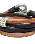 Two tone leather bracelet, personalised with silver beads and a stainless steel urn.