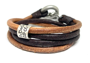 Two tone leather bracelet, personalised with silver beads and a stainless steel urn.