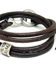 Brown leather wrap bracelet, personalised with silver beads and a stainless steel urn.