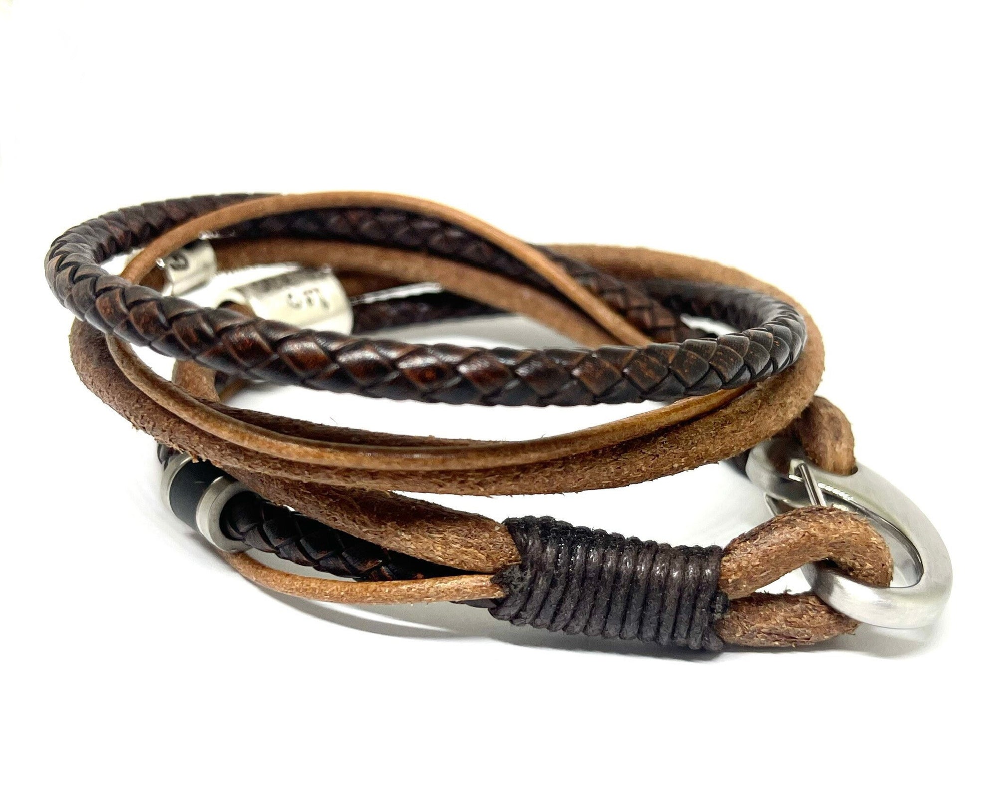 Vintage Style Brown Personalized Leather Wrap Around Bracelet, Custom Engraved Leather Bracelet, Custom Leather Bracelet Men, Bracelet Homme