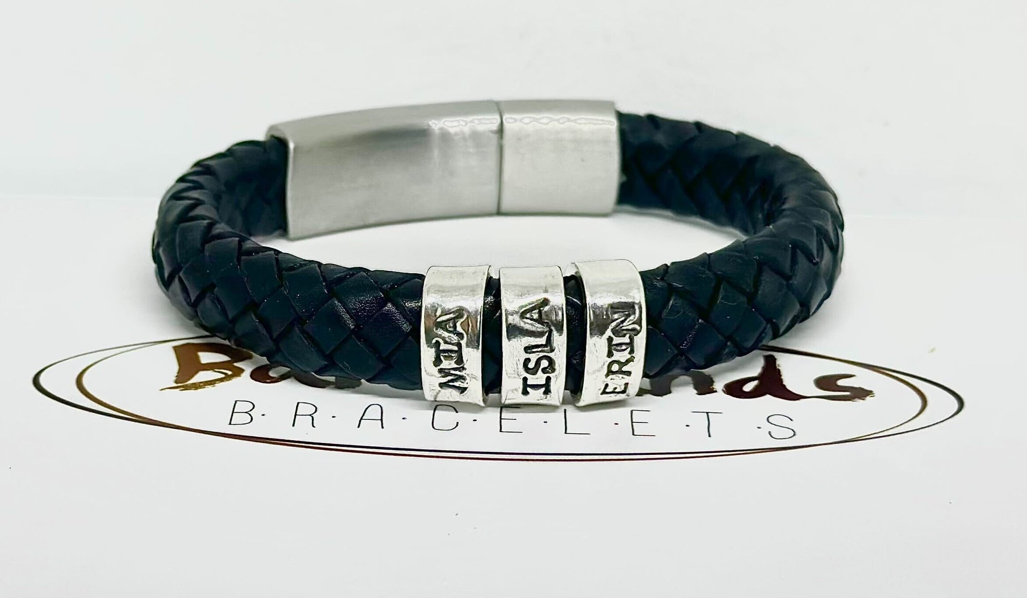 Black Braided Leather Bracelet, Custom Leather Bracelet Men, Black Leather and Silver Bracelet, Bracelet Homme