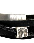 Black Personalized Leather Wrap Bracelet, Mens Leather Wrap Bracelet, Leather Wrap Around Bracelet Homme
