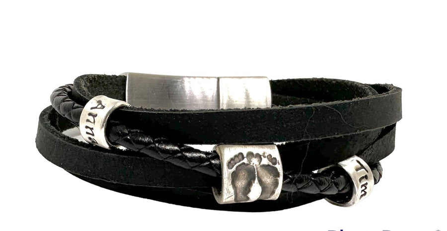 Black Personalized Leather Wrap Bracelet, Mens Leather Wrap Bracelet, Leather Wrap Around Bracelet Homme